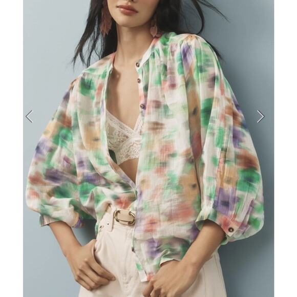 Anthropologie Pilcro Top Blouse Women’s XS Watercolor The Sidney Batwing - Picture 9 of 11